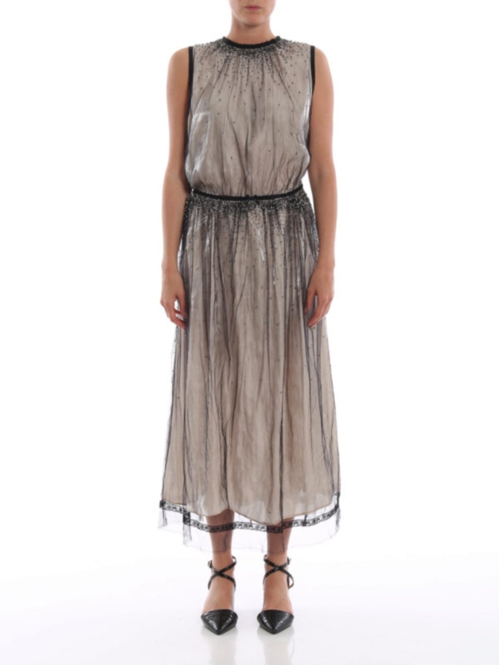PRADA Embroidered tulle sleeveless midi dress - Picture 3 of 10